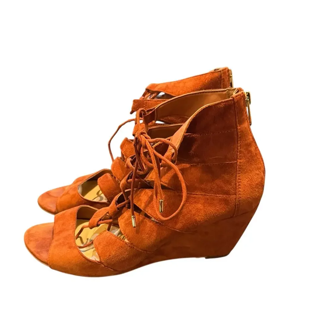 Sam Edelman Cinnamon Rust Santina Wedge Gladiator Lace Up Sandals Size 9.5